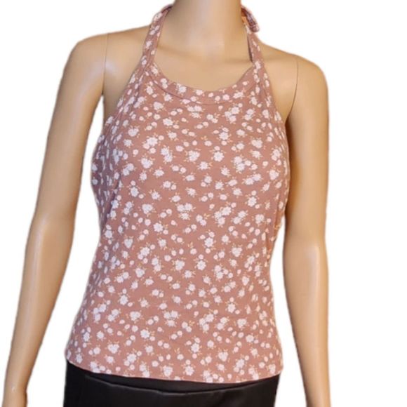 SO Shirt Tank Top Halter Brown Floral Size Juniors Large - Picture 1 of 12